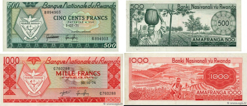 Country : RWANDA 
Face Value : 500 et 1000 Francs Lot 
Date : 1971-1974 
Period/...