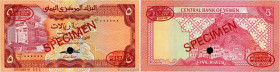 Country : YEMEN REPUBLIC 
Face Value : 5 Rials Spécimen 
Date : 1981 
Period/Province/Bank : Central Bank of Yemen 
Catalogue reference : P.17as 
Alph...
