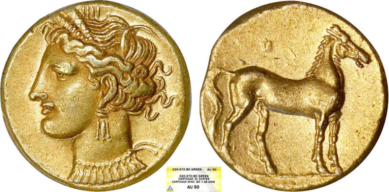 ZEUGITANE
Carthage (290-270) : Shekel-didrachme (statère) en électrum à la tête...