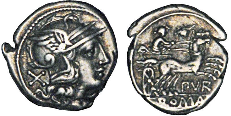 RÉPUBLIQUE (-280/-41)
Anonymes (-165/-157) : Denier à la tête casquée de Rome à...