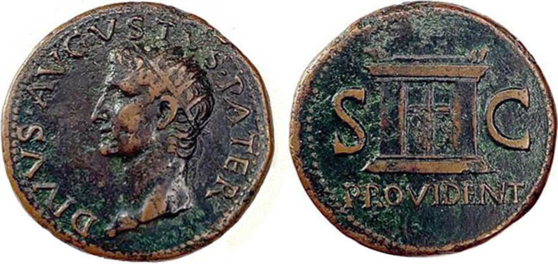 TIBÈRE (14-37) en l'honneur d'AUGUSTE
As : Autel entre S C - au dessous : provi...