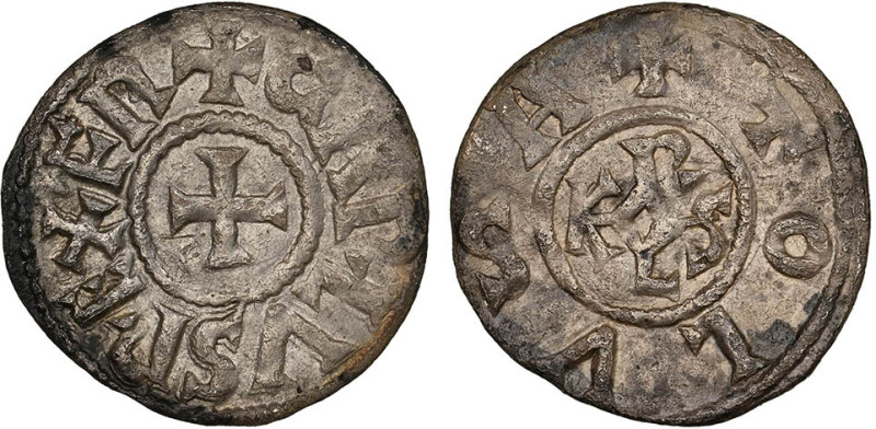 CHARLEMAGNE, Roi (2e période : 781-800)
Toulouse : Denier au monogramme
 - TTB...