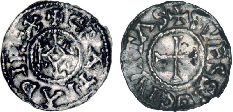 CHARLES le chauve (840-877)
Soissons : Denier au monogramme
 - TTB 45 (TTB++)...