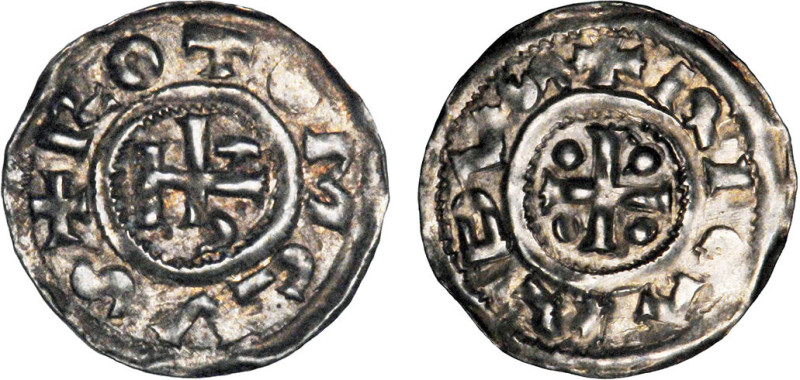 NORMANDIE
Duché, Richard Ier (943-996) : Denier d'argent, type à la croix
 - T...