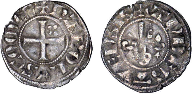 ANJOU, comté
Charles II (1285-1290) : Denier d'argent, croix cantonnée d'un lis...