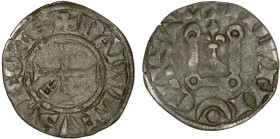 ORLÉANAIS
Vicomté de Châteaudun, Raoul de Clermont (1264 ?-1302) : Denier d'argent
 - TB 25 (TB++)
Très Rare !!


B 257, DF 513, P 39-8
CHÂTEAU...