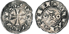 LA MARCHE, comté
Hugues IX (1199-1219) : Denier d'argent, var. étoile remplaçant l'annelet en fin de légende de revers
 - TB 25 (TB++)
Très Rare !!...