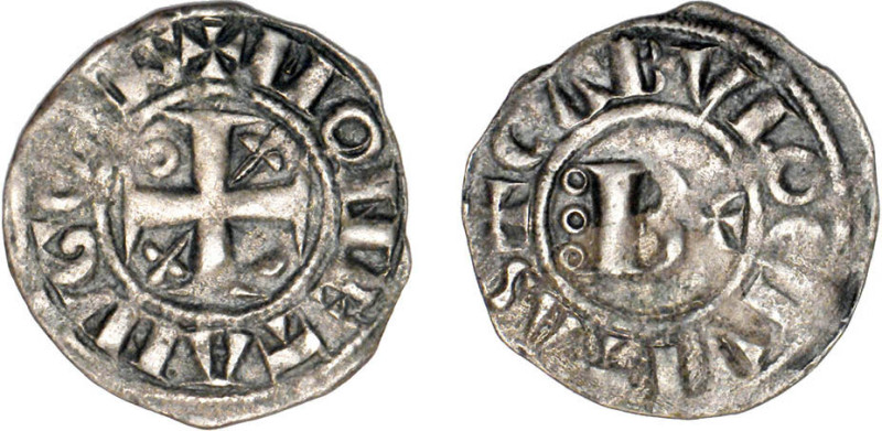 BOURGOGNE
Comté de Chalon, Hugues II (1102-1143) : Denier d'argent au grand B
...