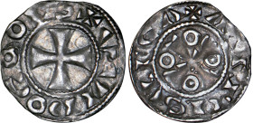 PICARDIE
Comté de Ponthieu, Gui Ier (1053-1100) : Denier d'argent, var. sans cantonnements
 - TTB 45 (TTB++)
Très Rare !!


B 1925v, Poey sans p...