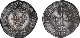 DUC de BOURGOGNE au nom du ROI (1417-1423)
Florette, 2e émission
 - TTB 45 (TTB++)
° 14e : Troyes - Très Rare !!


D 405a
TROYES - ARGENT - 2,9...