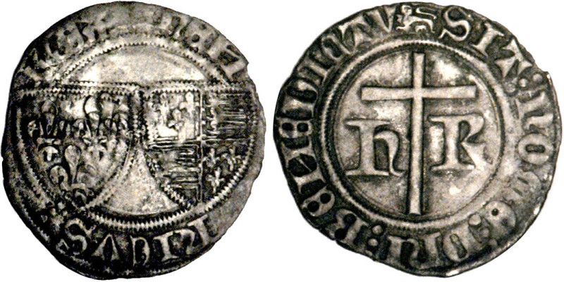 HENRI VI d'Angleterre (1422-1453)
Petit blanc aux écus
 - TTB 40 (TTB+)
Rouen...