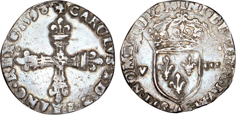 CHARLES X roi de la Ligue (1589-1590)
1/8 d'écu
1590 A - TTB 30 (TTB-)
Rare !...