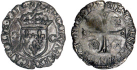 CHARLES X roi de la Ligue (1589-1590)
Douzain, 1er type, variété "C" inversés
1590 P - TTB 40 (TTB+)
Très Rare ! - légère faiblesse

D 1180a, GR1...