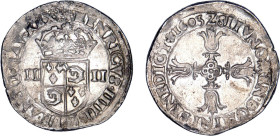 HENRI IV le Grand (1589-1610)
1/4 d'écu du Dauphiné
1603 Z - SUP 50 (SUP-)
Très Rare en l'état !!


D 1236, GR1 602, KM# 30
GRENOBLE - ARGENT -...