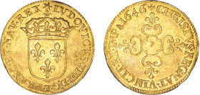 LOUIS XIV le Grand (1643-1715)
Écu d'or, variété différent d'atelier au droit
1646 X - SUP 58 (SUP)
Très Rare surtout en l'état !!


DR 200v, DR...