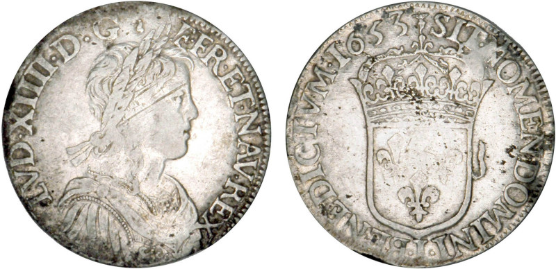 LOUIS XIV le Grand (1643-1715)
Écu blanc à la mèche longue
1653 I - TB 25 (TB+...