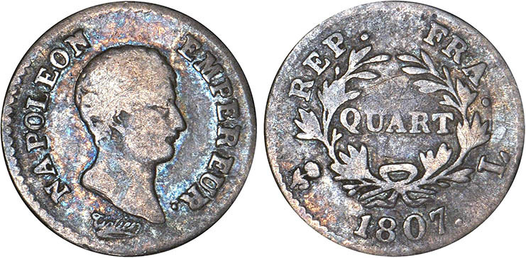 1/4 FRANC, 25 CENTIMES
QUART (de franc) Napoléon empereur (calendrier grégorien...