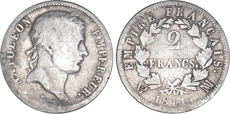 2 FRANCS
2 FRANCS au revers Empire Français
1811 MA - B 10 (B++)
Très Rare !!...