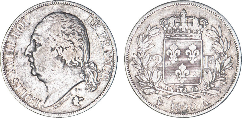 2 FRANCS
2 F, Louis XVIII
1820 A - TTB 30 (TTB-)
Rare !


G 513, F 257, KM...