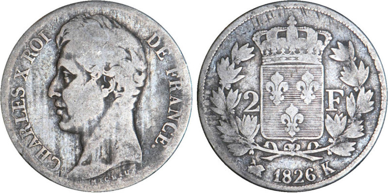 2 FRANCS
2 F, Charles X
1826 K - TB 15 (TB)
Très Rare !!


G 516, F 258, K...