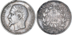 2 FRANCS
2 FRANCS Napoléon III, tête nue
1855 A - TTB 35 (TTB)
Très Rare !! - coups tranche


G 523, F 262, KM# 780
PARIS - ARGENT - 
 -------...