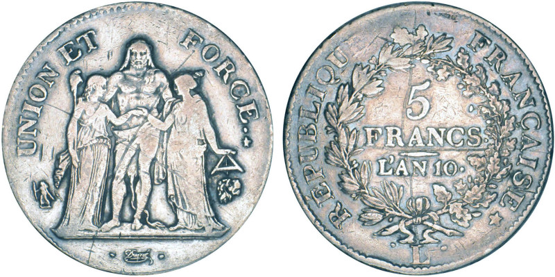 5 FRANCS
5 FRANCS type Union et Force (Consulat), variété "union" serré, grande...