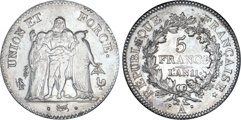 5 FRANCS
5 FRANCS type Union et Force (Consulat), variété "union" serré, grande...