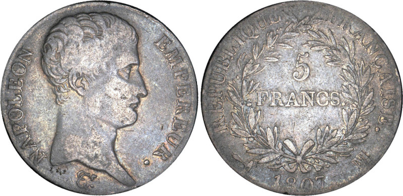 5 FRANCS
5 FRANCS Napoléon empereur (calendrier grégorien)
1807 M - TB 25 (TB+...