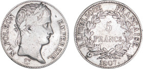 5 FRANCS
5 FRANCS Napoléon tête laurée, au revers République Française
1807 A - TTB 30 (TTB-)
Très Rare !! - légèrement nettoyé


G 583, F 306, ...