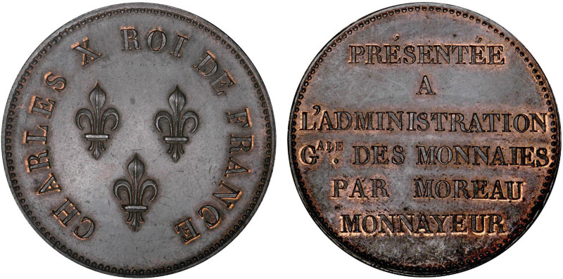 5 FRANCS
5 FRANCS (module de) Charles X, essai de Moreau, bronze - 1824, tranch...