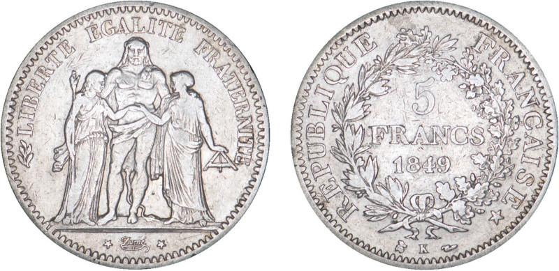 5 FRANCS
5 FRANCS type Hercule (2e République)
1849 K - TTB 35 (TTB)
Assez Ra...