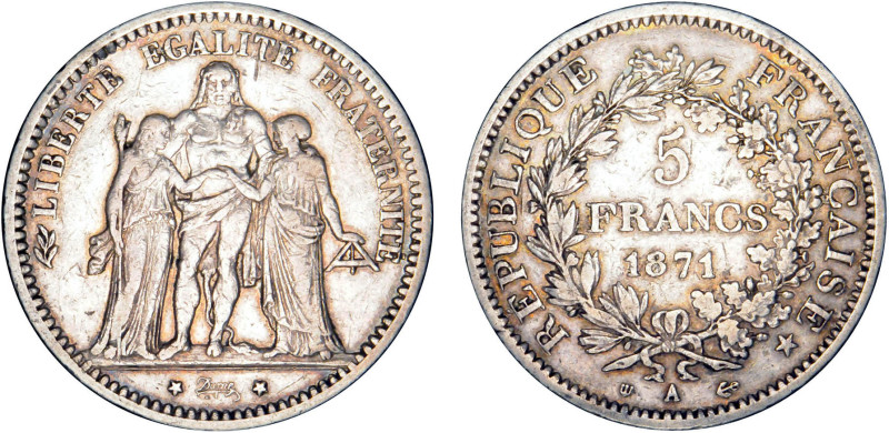 5 FRANCS
5 FRANCS type Hercule (Camélinat)
1871 A - TTB 35 (TTB)
Rare !

G ...