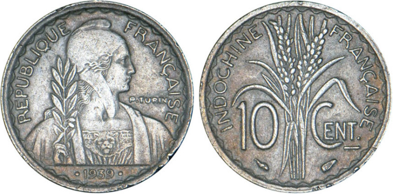 INDOCHINE
10 CENT. non magnétique (cupro-nickel)
1939 - TTB 45 (TTB++)
Avec p...