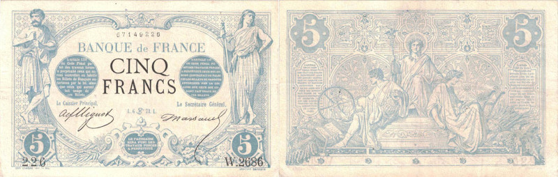 BANQUE DE FRANCE - XXe SIÈCLE
5 FRANCS (NOIR)
1873 - SUP 58 (SUP)
6-6, Rare !...