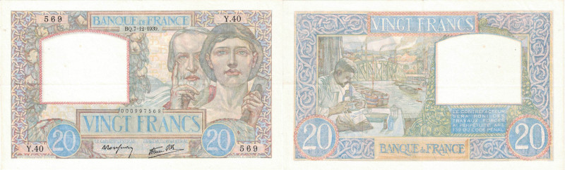 BANQUE DE FRANCE - XXe SIÈCLE
20 FRANCS (SCIENCE ET TRAVAIL)
1939 - SUP 50 (SU...