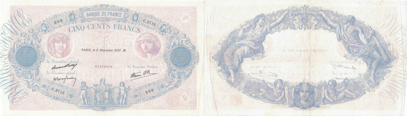 BANQUE DE FRANCE - XXe SIÈCLE
500 FRANCS (ROSE ET BLEU) modifié : Caissier géné...