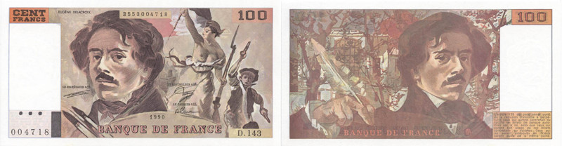 BANQUE DE FRANCE - XXe SIÈCLE
100 FRANCS (DELACROIX), en continu
1990 - UNC 66...