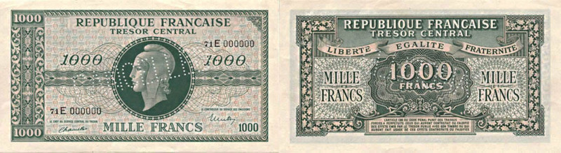 BILLETS DU TRÉSOR & ÉMISSIONS PROVISOIRES
1 000 FRANCS (Marianne), impression a...