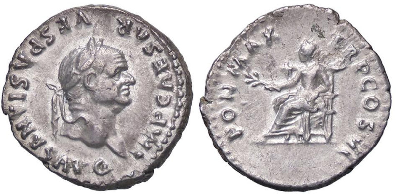 ROMANE IMPERIALI - Vespasiano (69-79) - Denario C. 366; RIC 772 (AG g. 3,22)
qS...