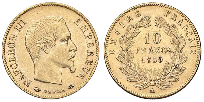 ESTERE - FRANCIA - Napoleone III (1852-1870) - 10 Franchi 1859 A - Testa nuda Kr...