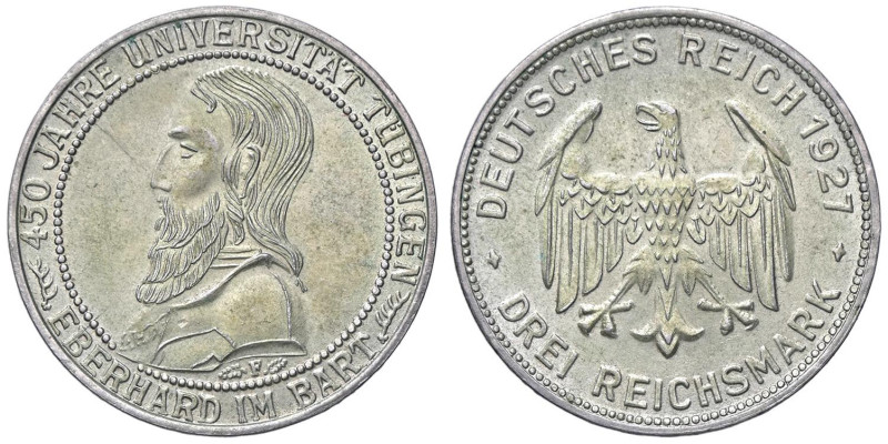 ESTERE - GERMANIA - Repubblica di Weimar (1919-1933) - 3 Marchi 1927 F - Univers...