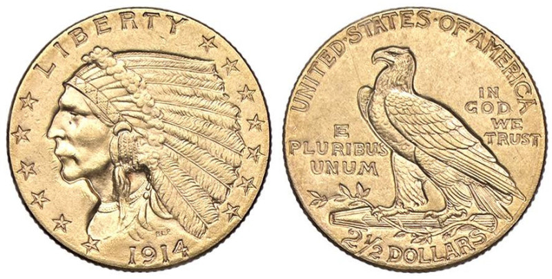 ESTERE - U.S.A. - 2,5 Dollari 1914 - Indiano Kr. 128 (AU g. 4,19)
BB-SPL