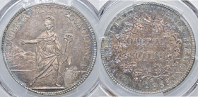 ZECCHE ITALIANE - TORINO - Repubblica Piemontese (1798-1799) - Mezzo scudo A. VII Pag. 1; Mont. 1 R AG Sigillata PCGS MS62 - Fantastica patina iridesc...