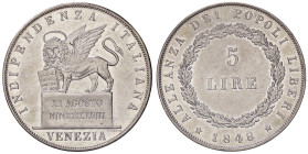 ZECCHE ITALIANE - VENEZIA - Governo Provvisorio (1848-1849) - 5 Lire 1848 - 11 Agosto Pag. 178; Mont. 92 R AG
qSPL