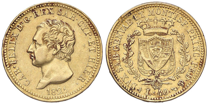 SAVOIA - Carlo Felice (1821-1831) - 40 Lire 1825 T Pag. 42; Mont. 23 R (AU g. 12...