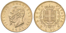 SAVOIA - Vittorio Emanuele II Re d'Italia (1861-1878) - 20 Lire 1865 T Pag. 459; Mont. 135 (AU g. 6,45)
SPL+/qFDC