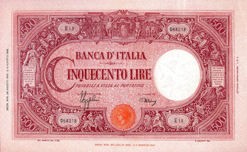 CARTAMONETA - BANCA d'ITALIA - Vittorio Emanuele III (1900-1943) - 500 Lire - Ba...