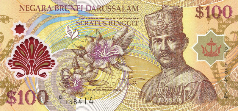 CARTAMONETA ESTERA - BRUNEI - Hassanal Bolkiah (1967) - 100 Ringgit 2004 Pick 29...