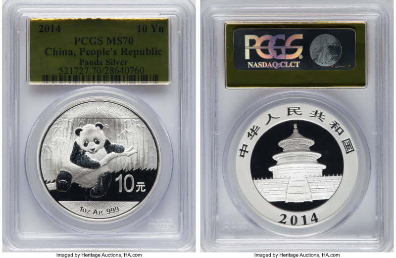 People's Republic 5-Piece Lot of Certified silver "Panda" 10 Yuan (1 oz) 2014 MS...