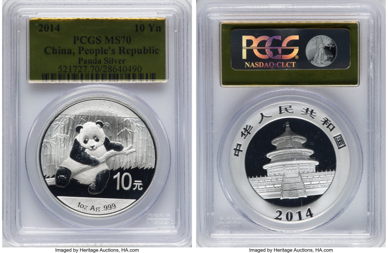 People's Republic 5-Piece Lot of Certified silver "Panda" 10 Yuan (1 oz) 2014 MS...